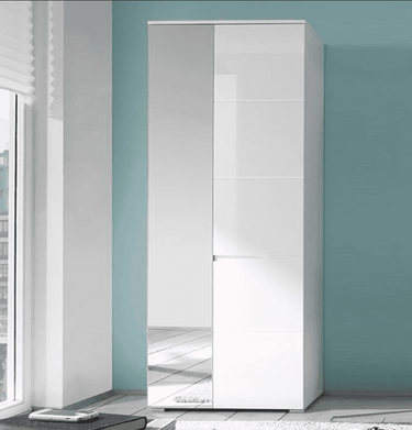 Santino White Gloss Slim Wardrobe with Mirrored Door S22 - Elegant Storage Solution - UK Luxury Furniture